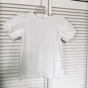 Zara girls white eyelet puff sleeve t-shirt size 13/14